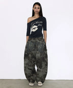 【Fancy Club】 TOOTH JAM WIDE DENIM PANTS [Black / Green]