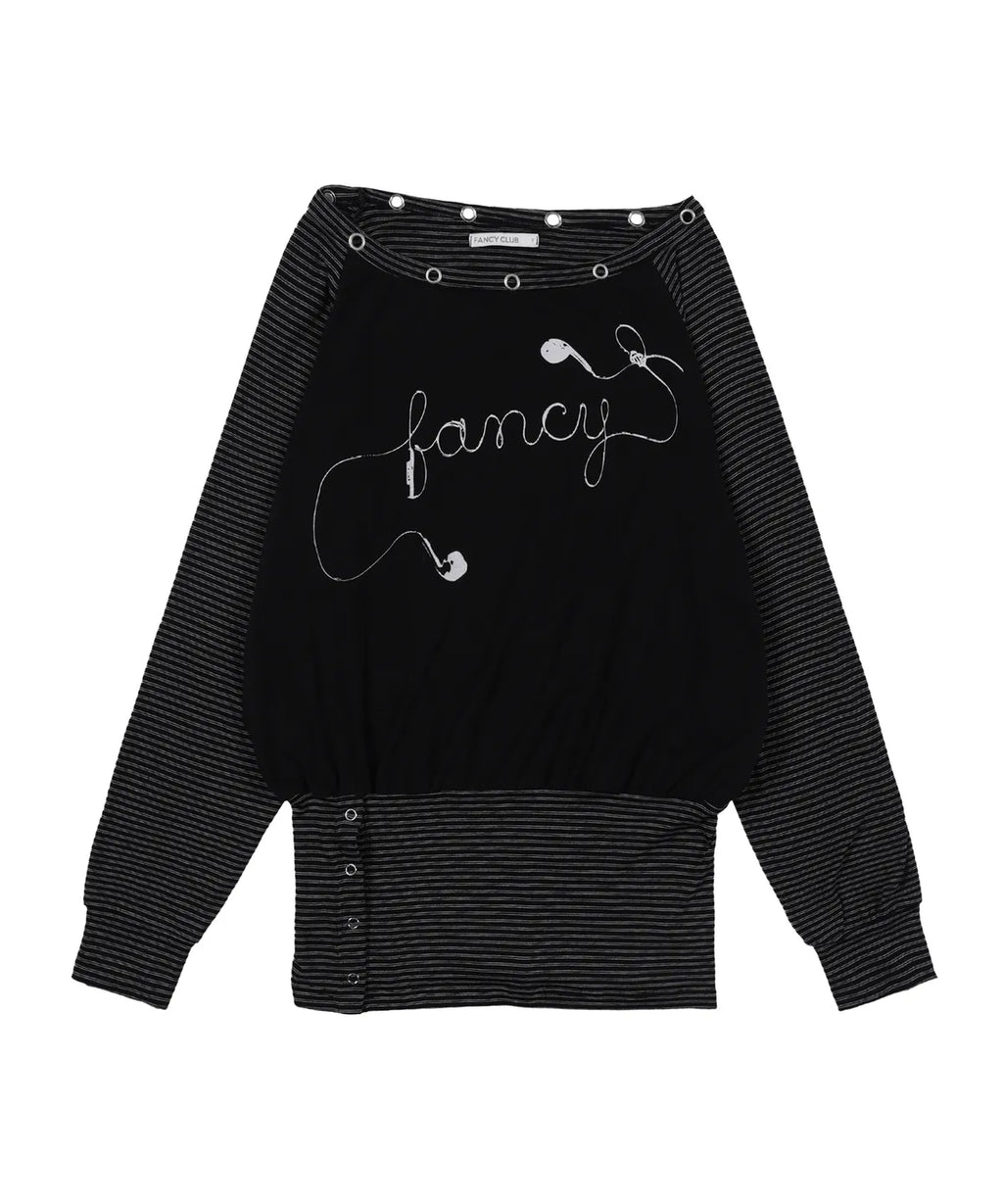 【Fancy Club】DRAWING STRIPE OFF-SHOULDER [Gray / Black]