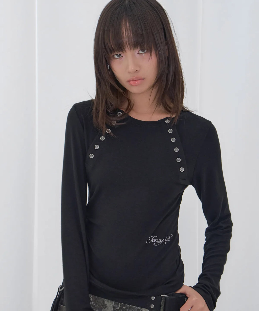 【Fancy Club】 MOVE BUTTON LONG SLEEVE [ White / Blue / Black]
