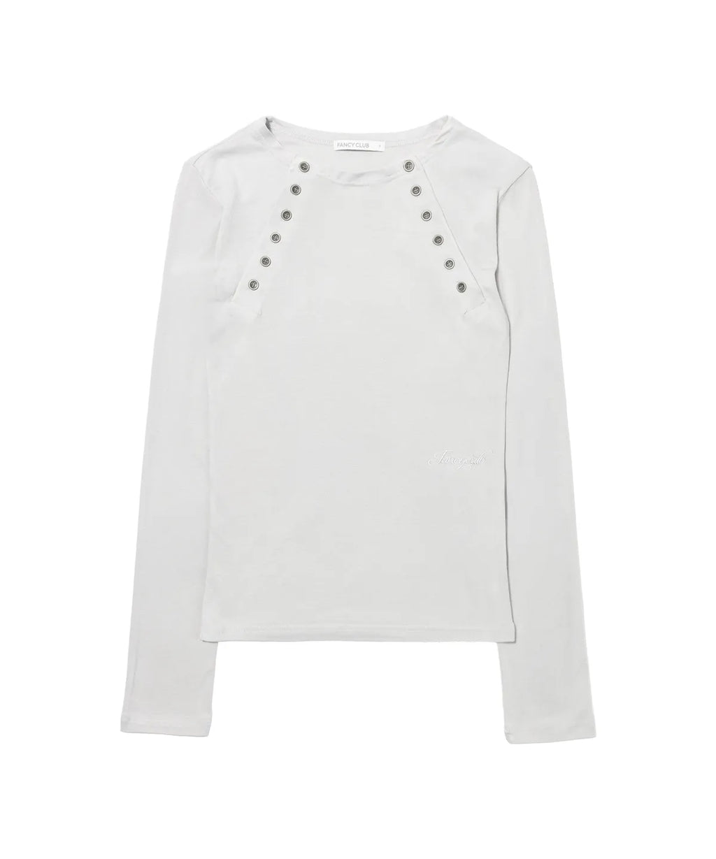 【Fancy Club】 MOVE BUTTON LONG SLEEVE [ White / Blue / Black]