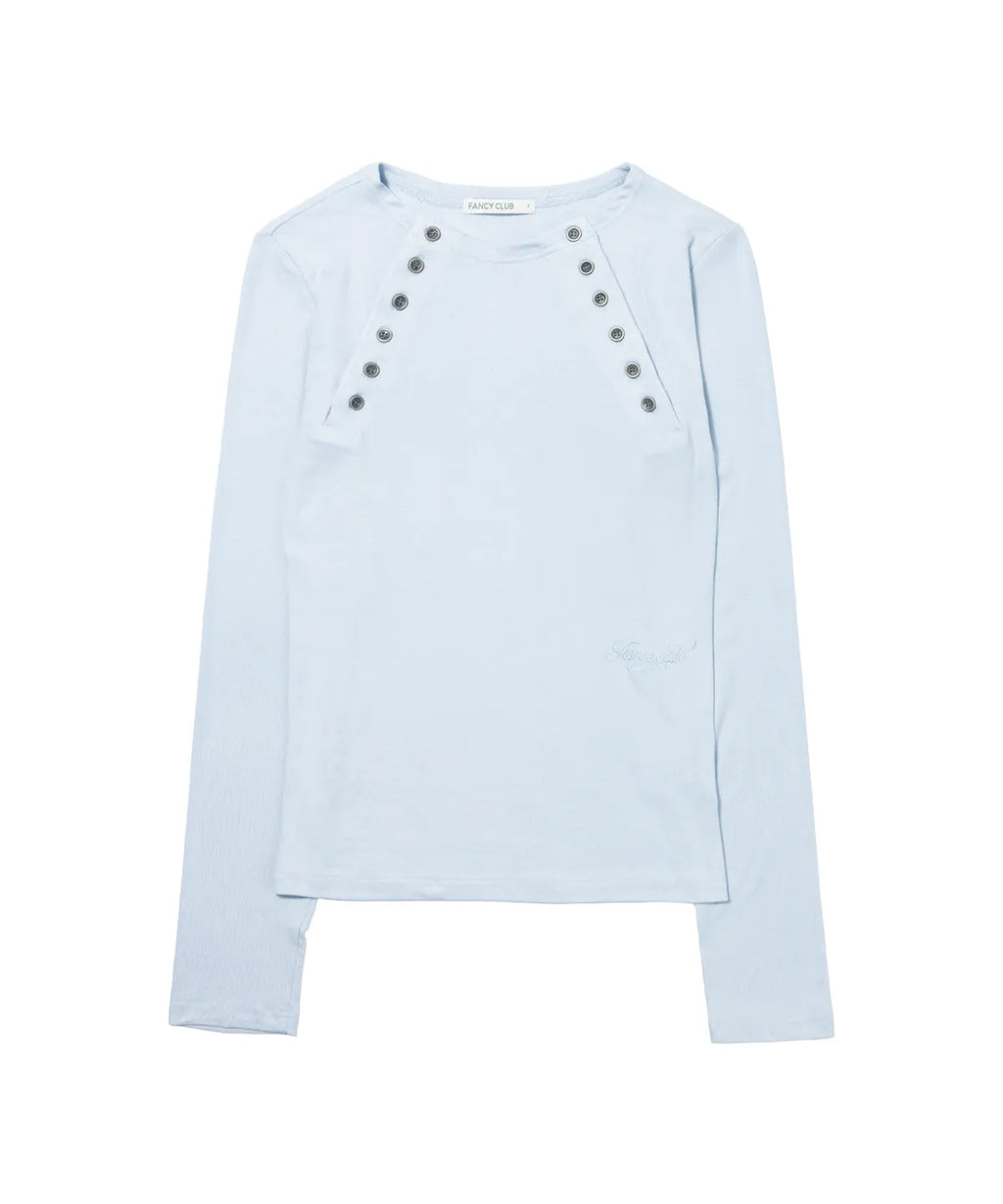 【Fancy Club】 MOVE BUTTON LONG SLEEVE [ White / Blue / Black]