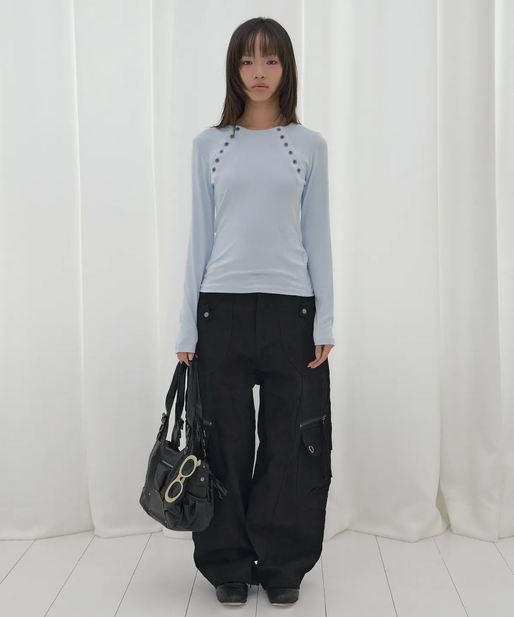 【Fancy Club】 MOVE BUTTON LONG SLEEVE [ White / Blue / Black]