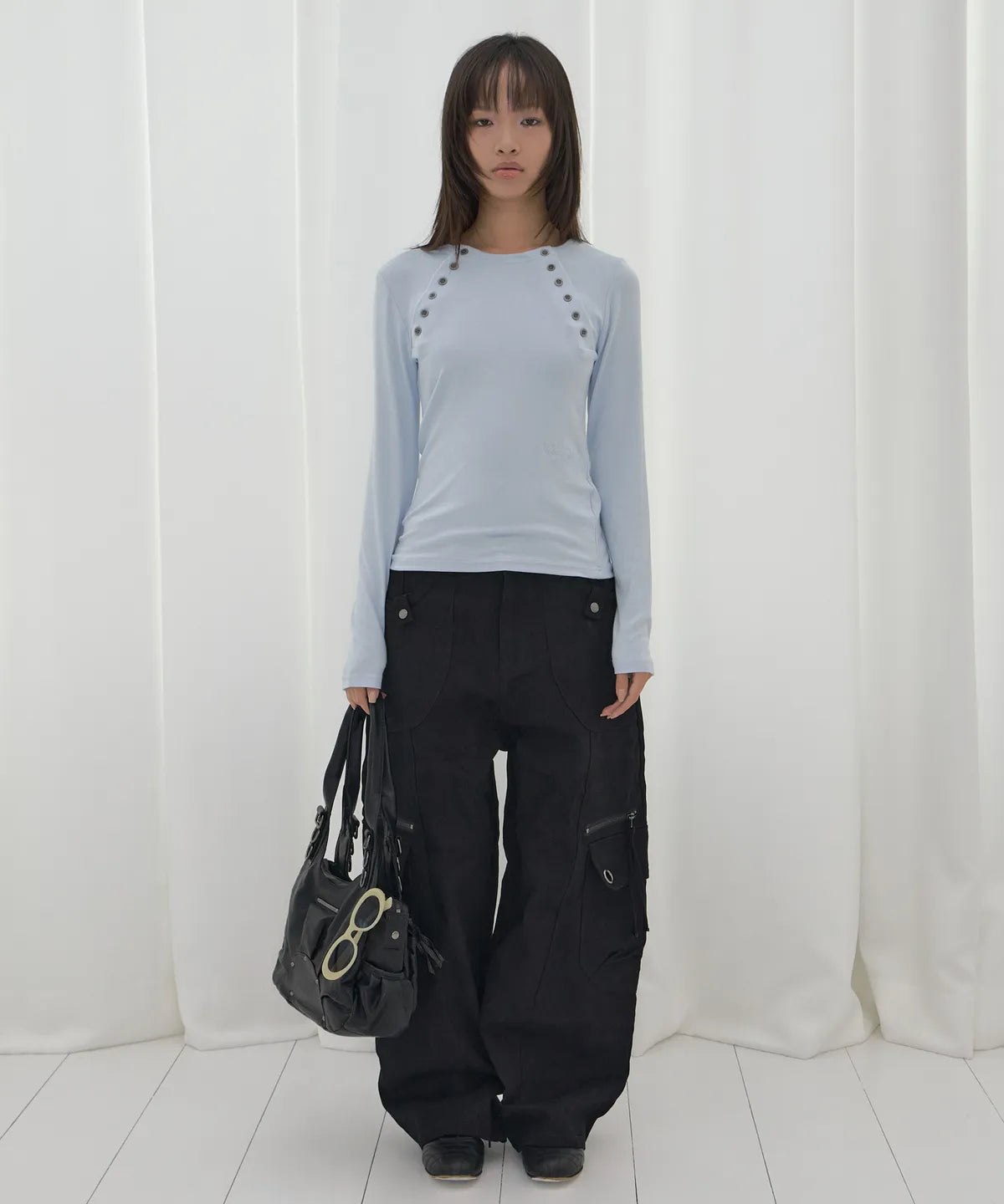 【Fancy Club】 MOVE BUTTON LONG SLEEVE [ White / Blue / Black]