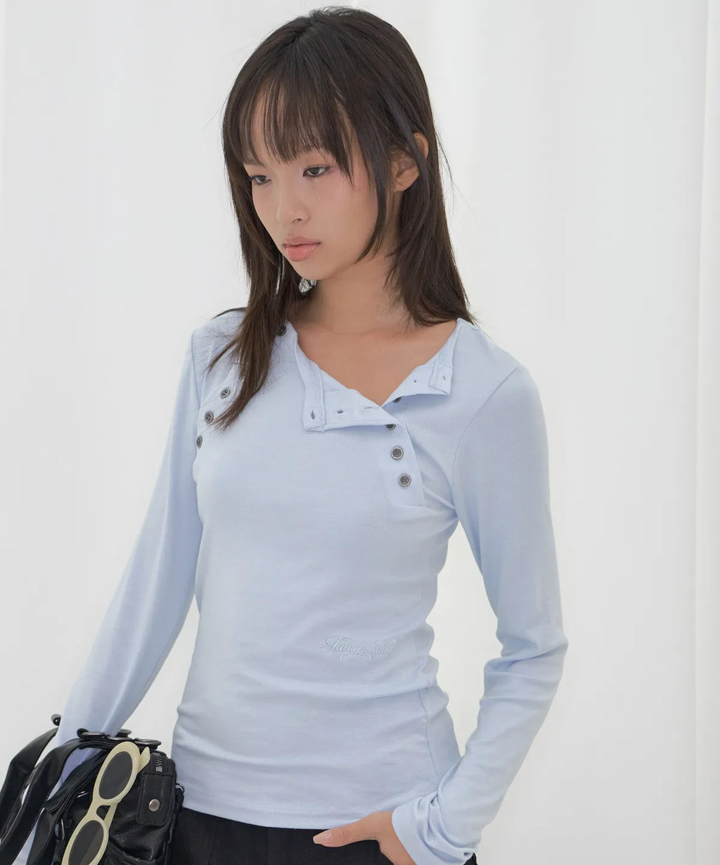 【Fancy Club】 MOVE BUTTON LONG SLEEVE [ White / Blue / Black]