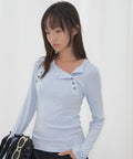 【Fancy Club】 MOVE BUTTON LONG SLEEVE [ White / Blue / Black]