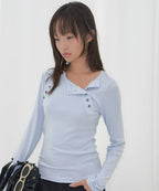 【Fancy Club】 MOVE BUTTON LONG SLEEVE [ White / Blue / Black]