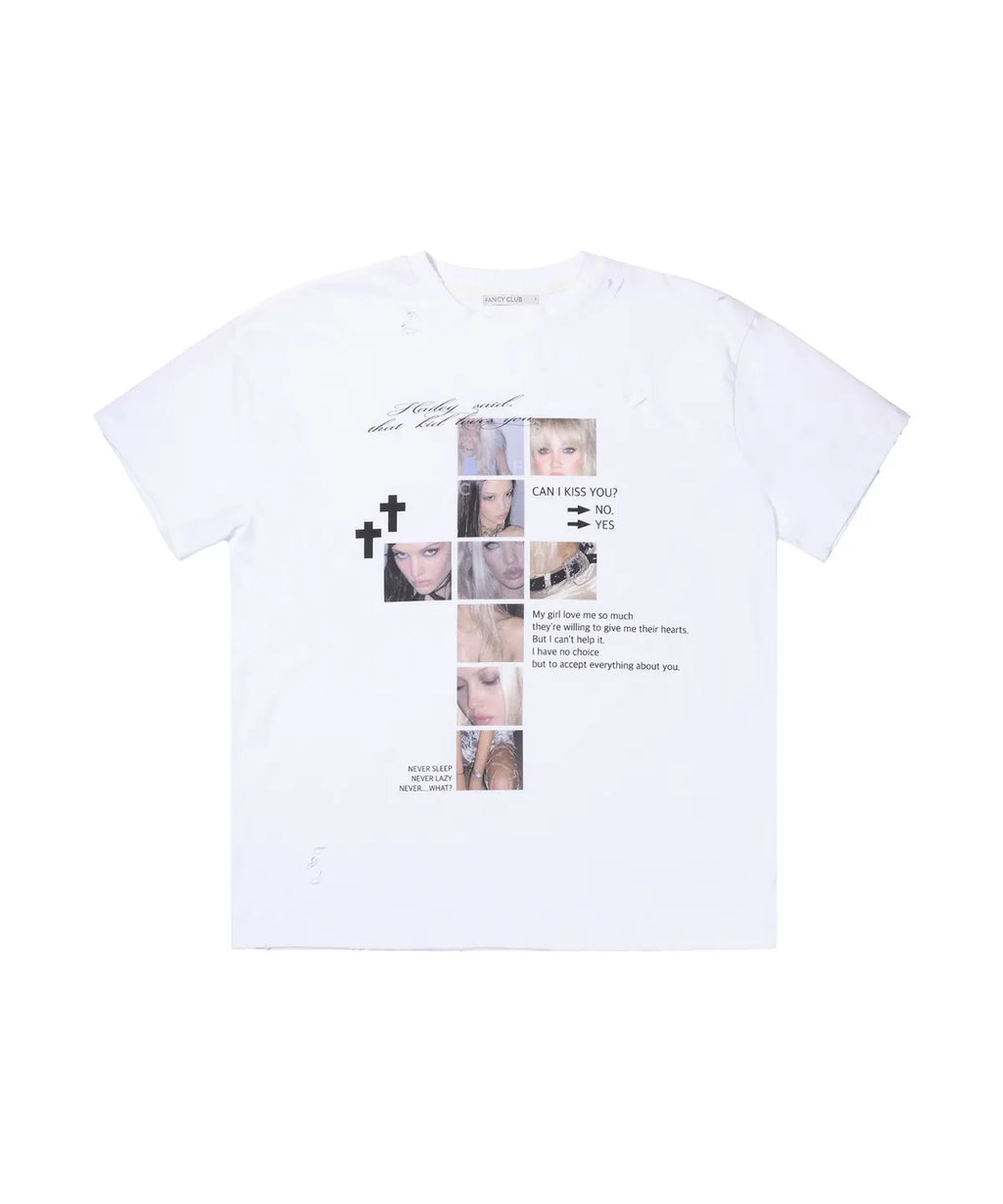 【Fancy Club】 DAMAGE FEARLESS TEE [White / Charcoal / Black]
