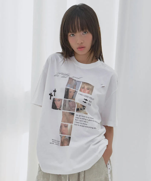 【Fancy Club】 DAMAGE FEARLESS TEE [White / Charcoal / Black]