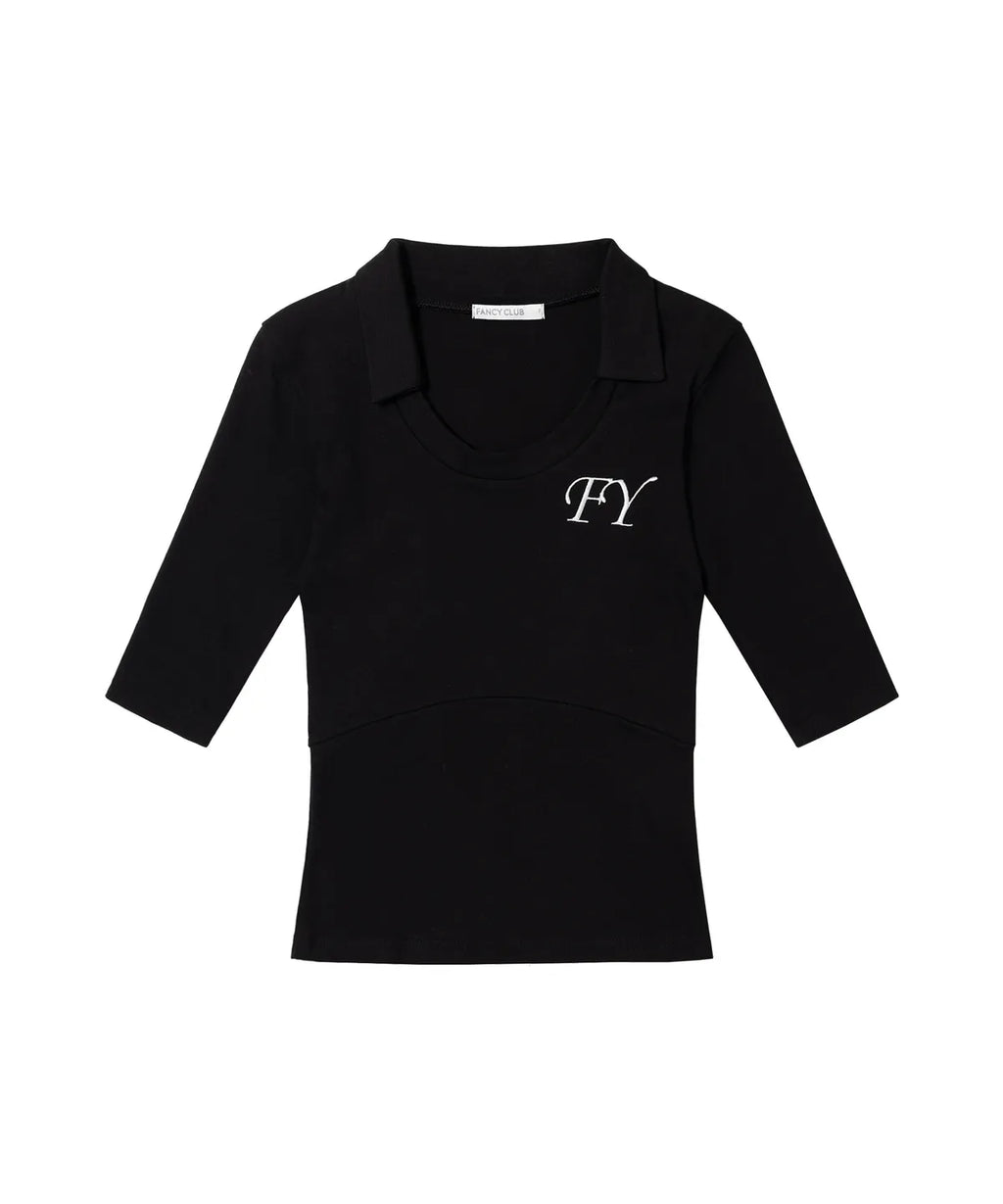 【Fancy Club】SOFT FANCY COLLAR TOP [Pink / Black]