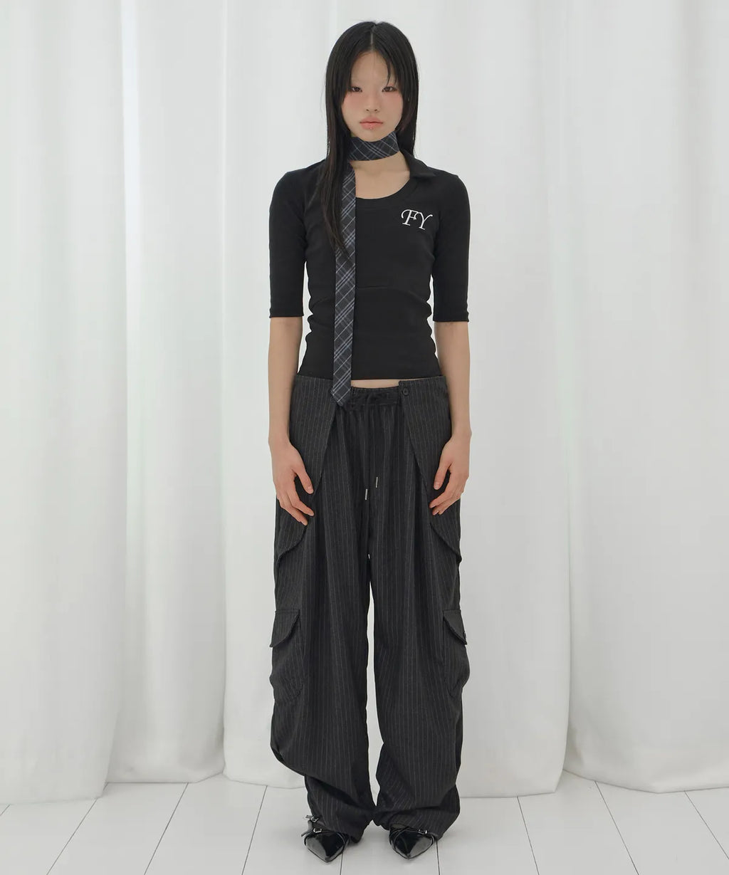【Fancy Club】SOFT FANCY COLLAR TOP [Pink / Black]