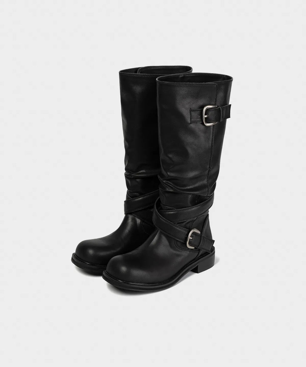 【KHIHO】RAVEN FOLDABLE BUCKLE BOOTS [ Black / Grey / Brown ]