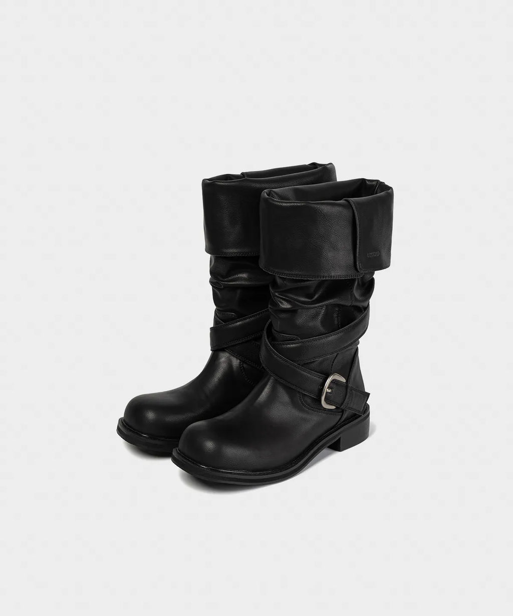 【KHIHO】RAVEN FOLDABLE BUCKLE BOOTS [ Black / Grey / Brown ]