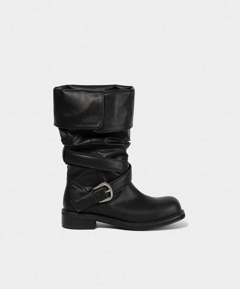 【KHIHO】RAVEN FOLDABLE BUCKLE BOOTS [ Black / Grey / Brown ]