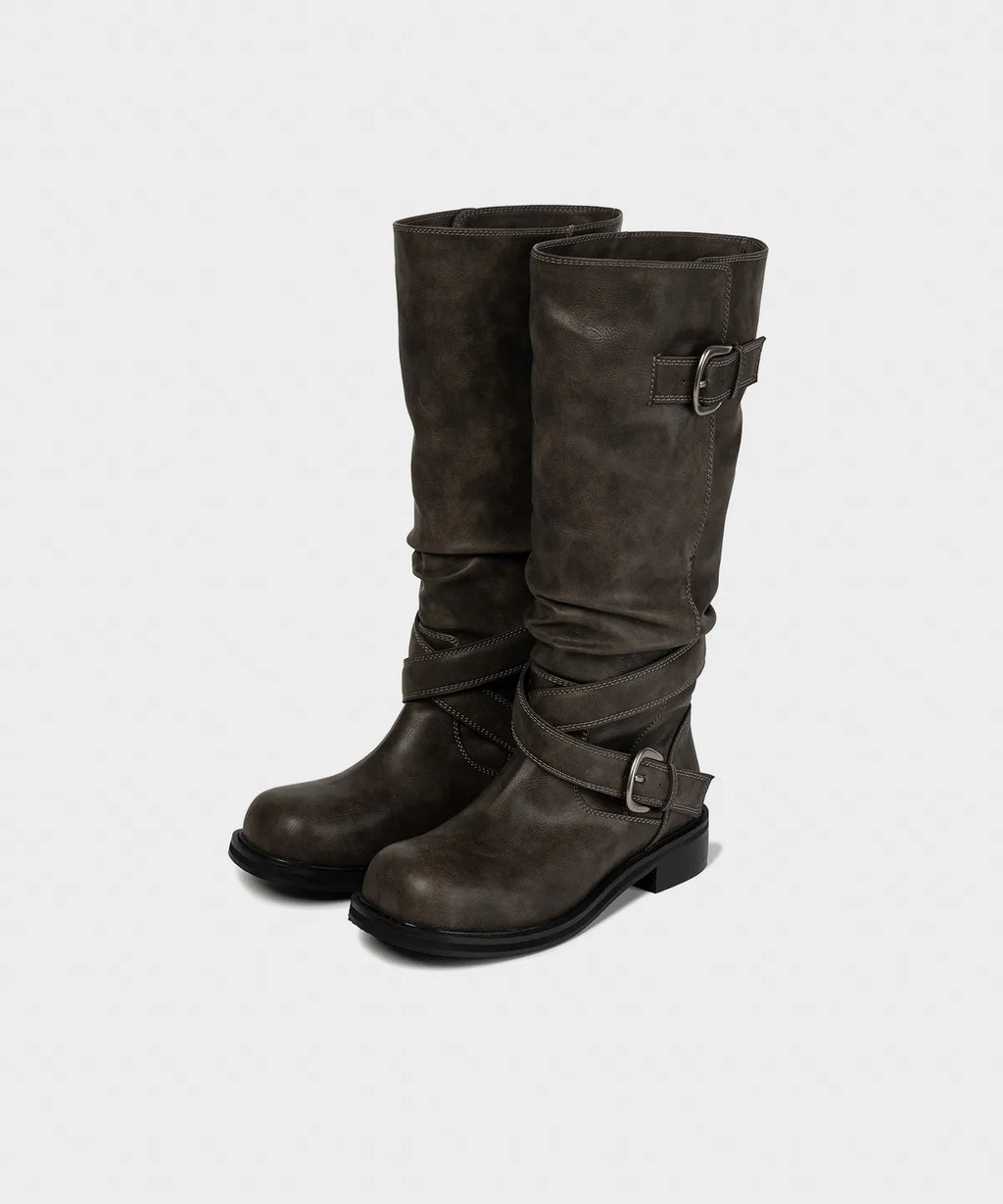 【KHIHO】RAVEN FOLDABLE BUCKLE BOOTS [ Black / Grey / Brown ]