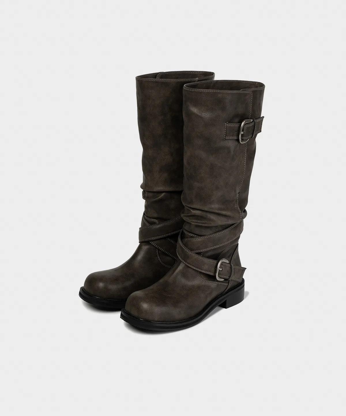 【KHIHO】RAVEN FOLDABLE BUCKLE BOOTS [ Black / Grey / Brown ]