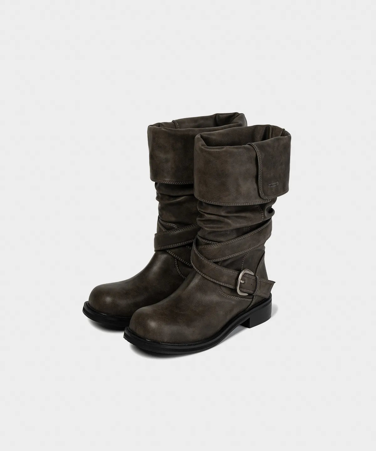 【KHIHO】RAVEN FOLDABLE BUCKLE BOOTS [ Black / Grey / Brown ]