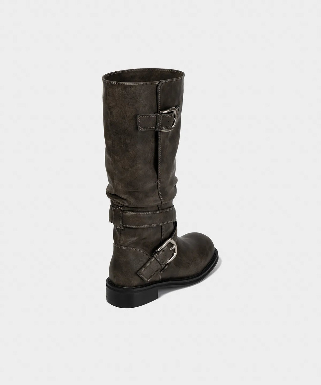 【KHIHO】RAVEN FOLDABLE BUCKLE BOOTS [ Black / Grey / Brown ]