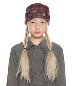 【youthbath】Corsage Checked Beanie - brown