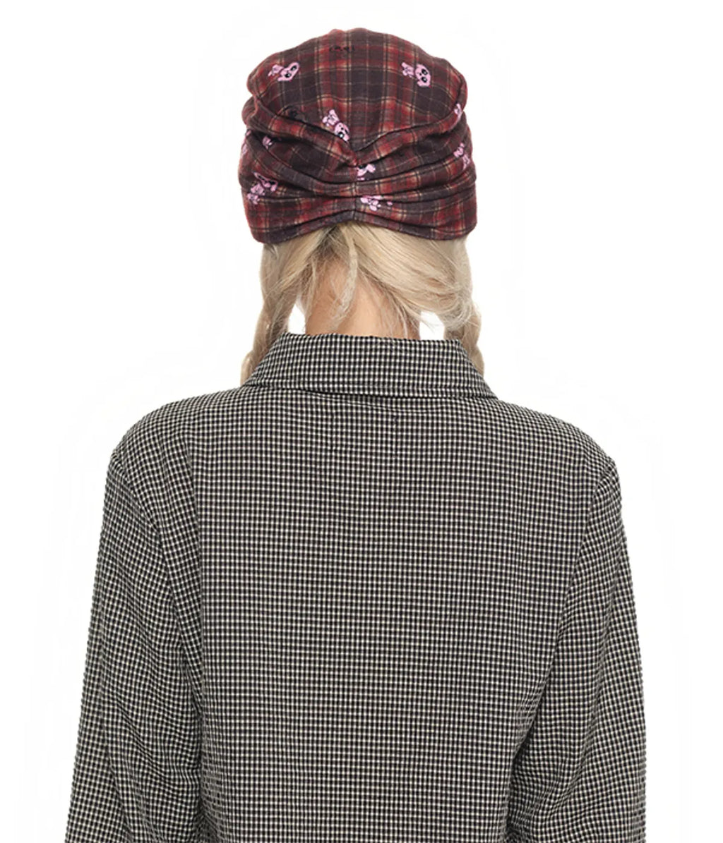 【youthbath】Corsage Checked Beanie - brown