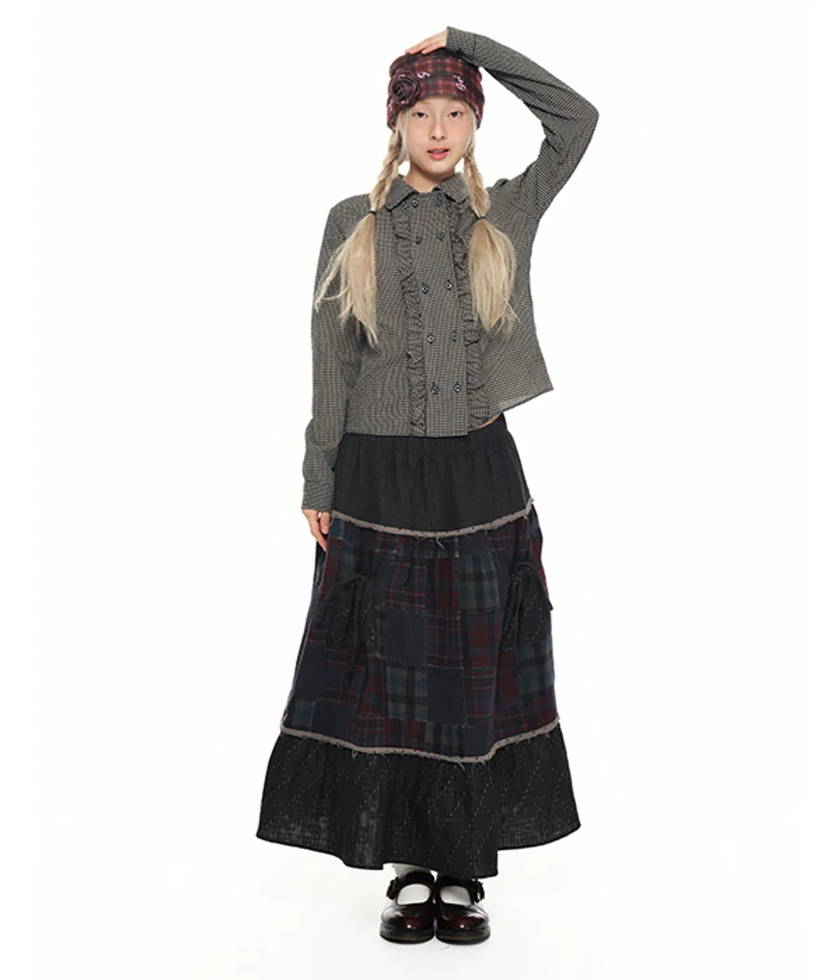 【youthbath】Corsage Checked Beanie - brown