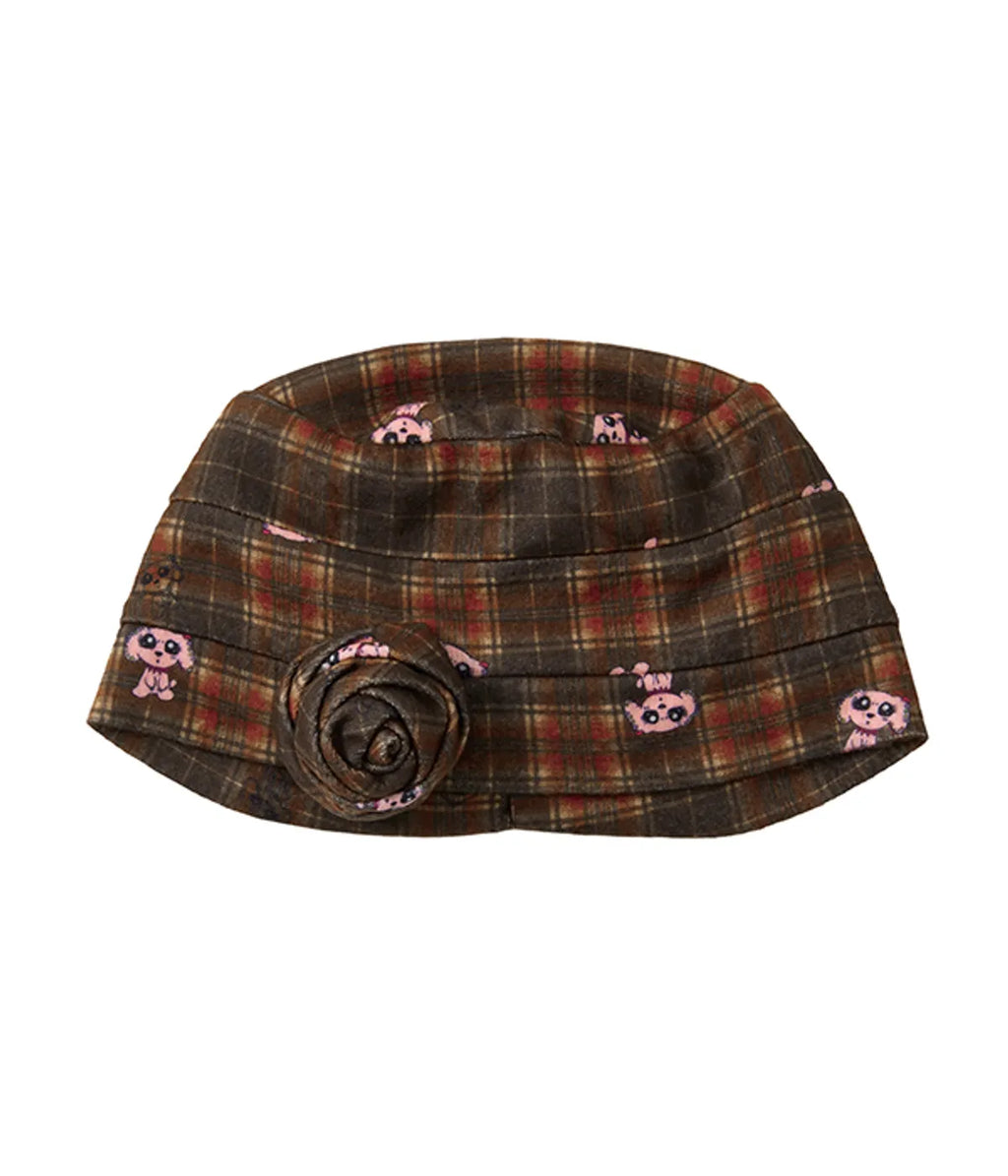 【youthbath】Corsage Checked Beanie - brown