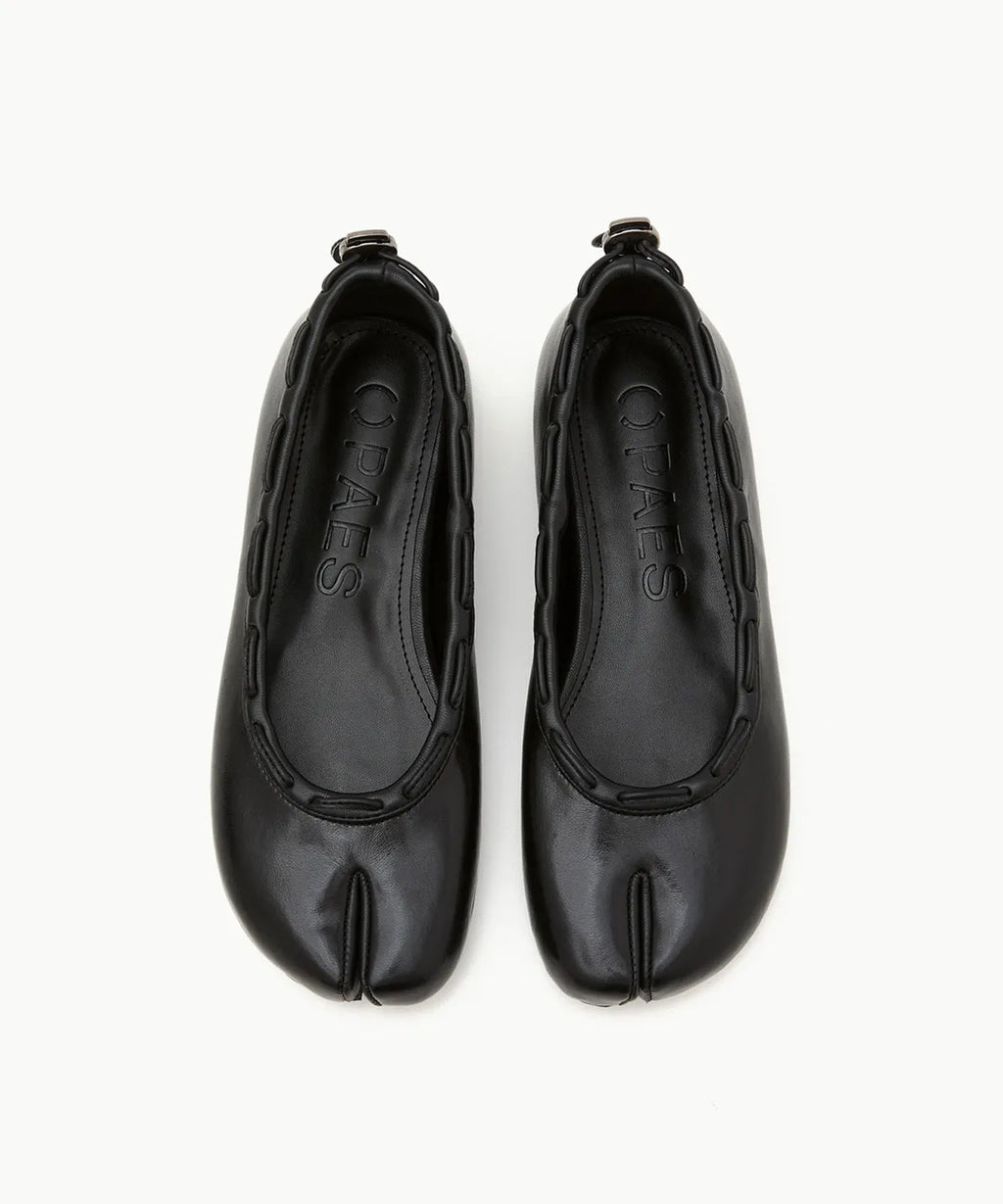 【PAES】Leather String Flat [ Brown / Black ]