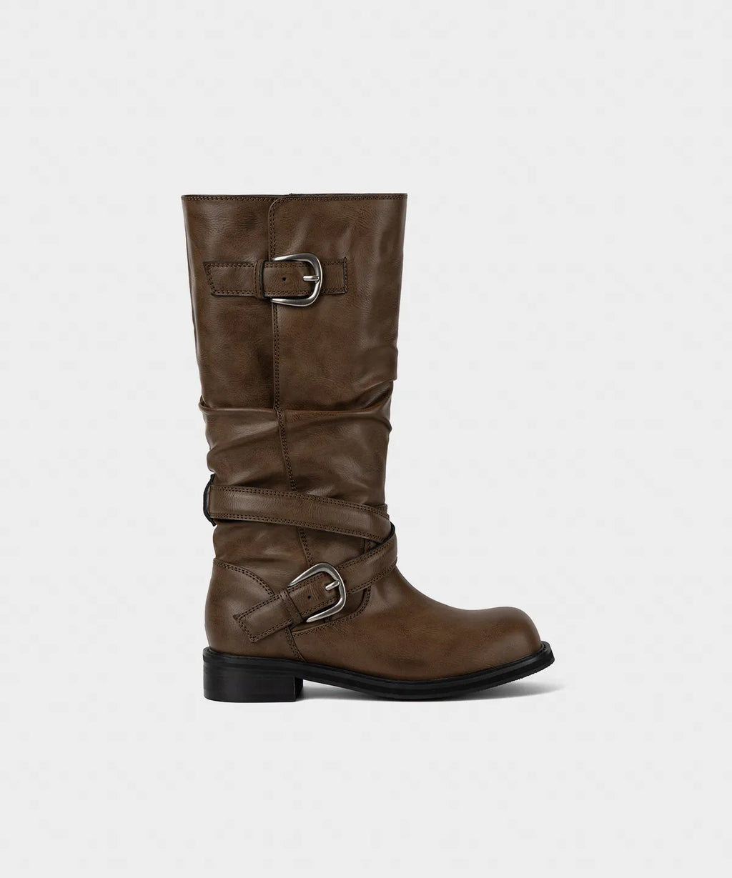 【KHIHO】RAVEN FOLDABLE BUCKLE BOOTS [ Black / Grey / Brown ]