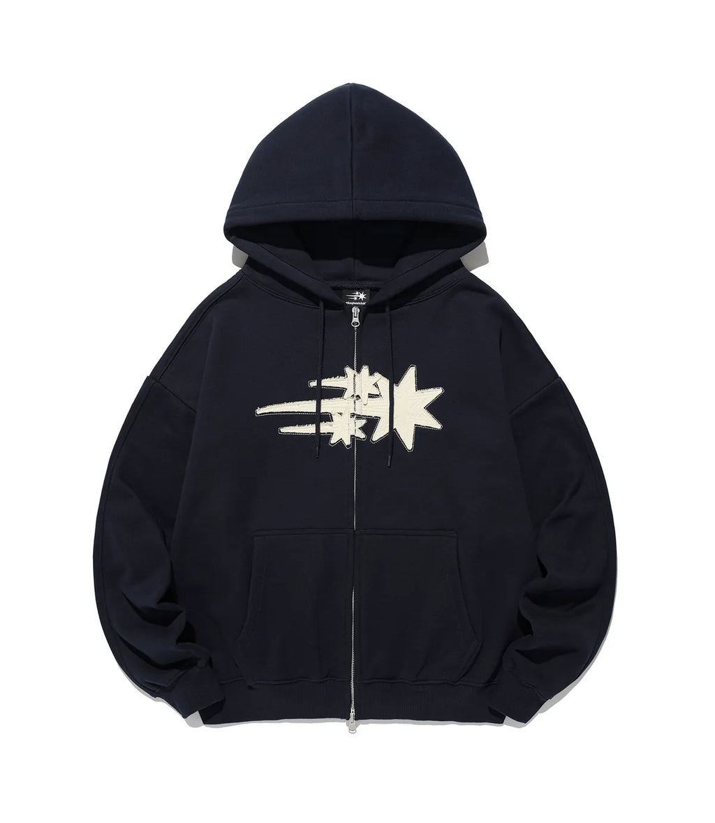 【niceghostclub】3STAR APPLIQUE HOODIE ZIP UP [NAVY / WHITE / BURGUNDY]