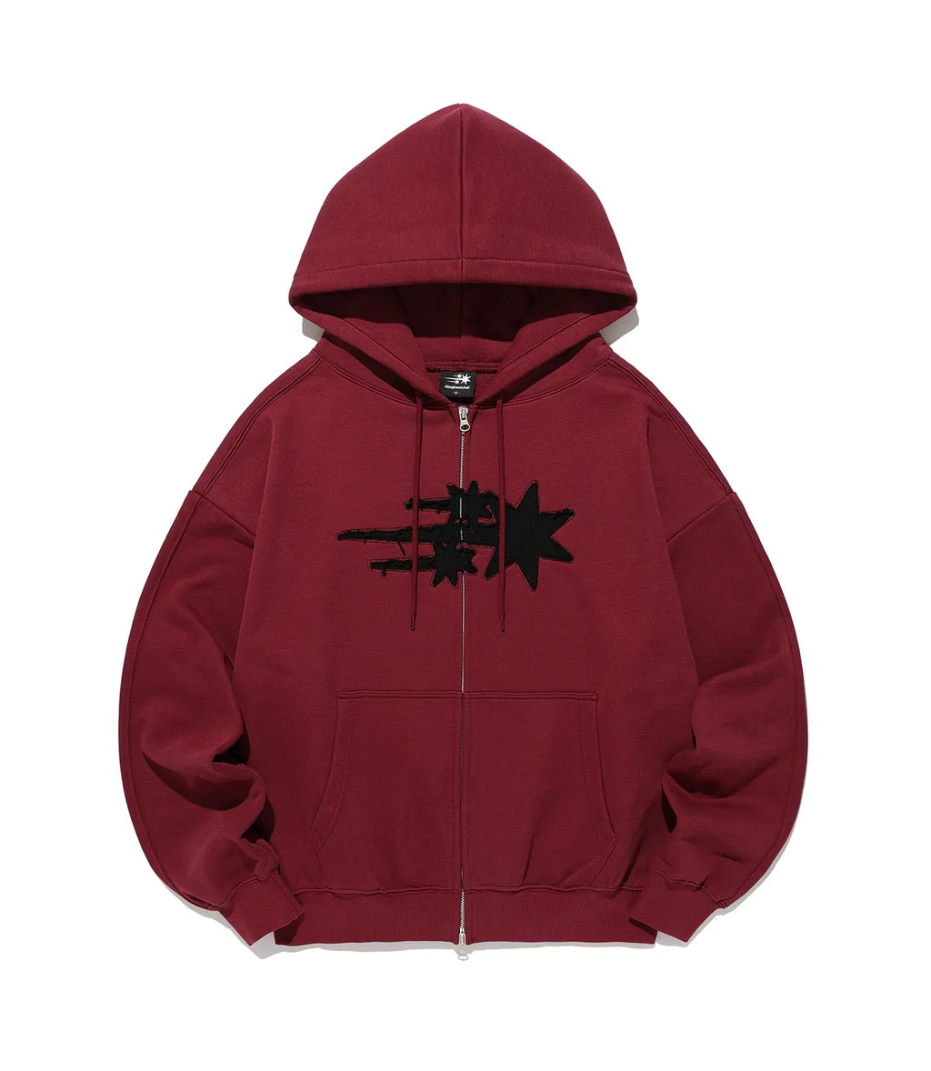 【niceghostclub】3STAR APPLIQUE HOODIE ZIP UP [NAVY / WHITE / BURGUNDY]