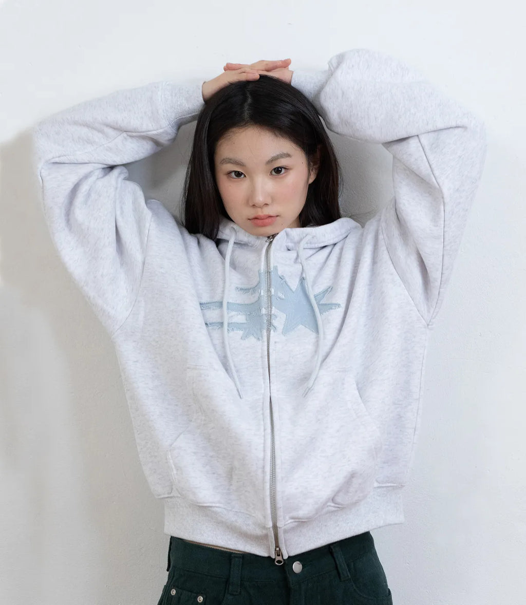 【niceghostclub】3STAR APPLIQUE HOODIE ZIP UP [NAVY / WHITE / BURGUNDY]