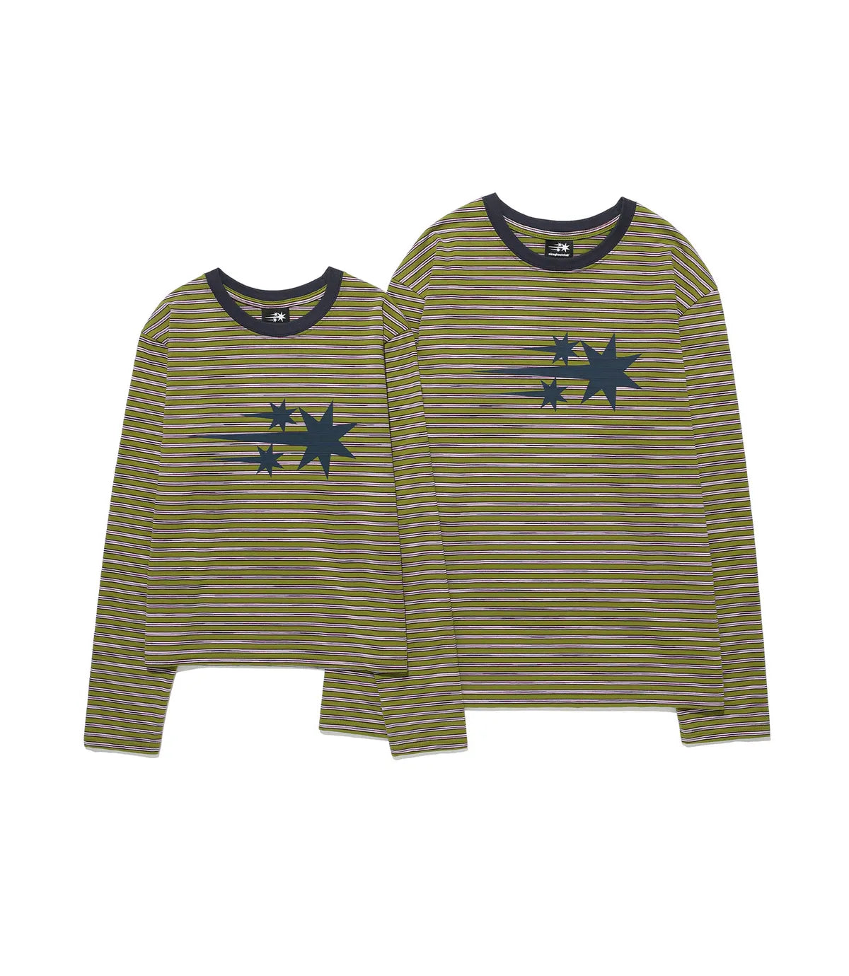 【niceghostclub】 STRIPE 3STAR TEE [ charcoal / green ]
