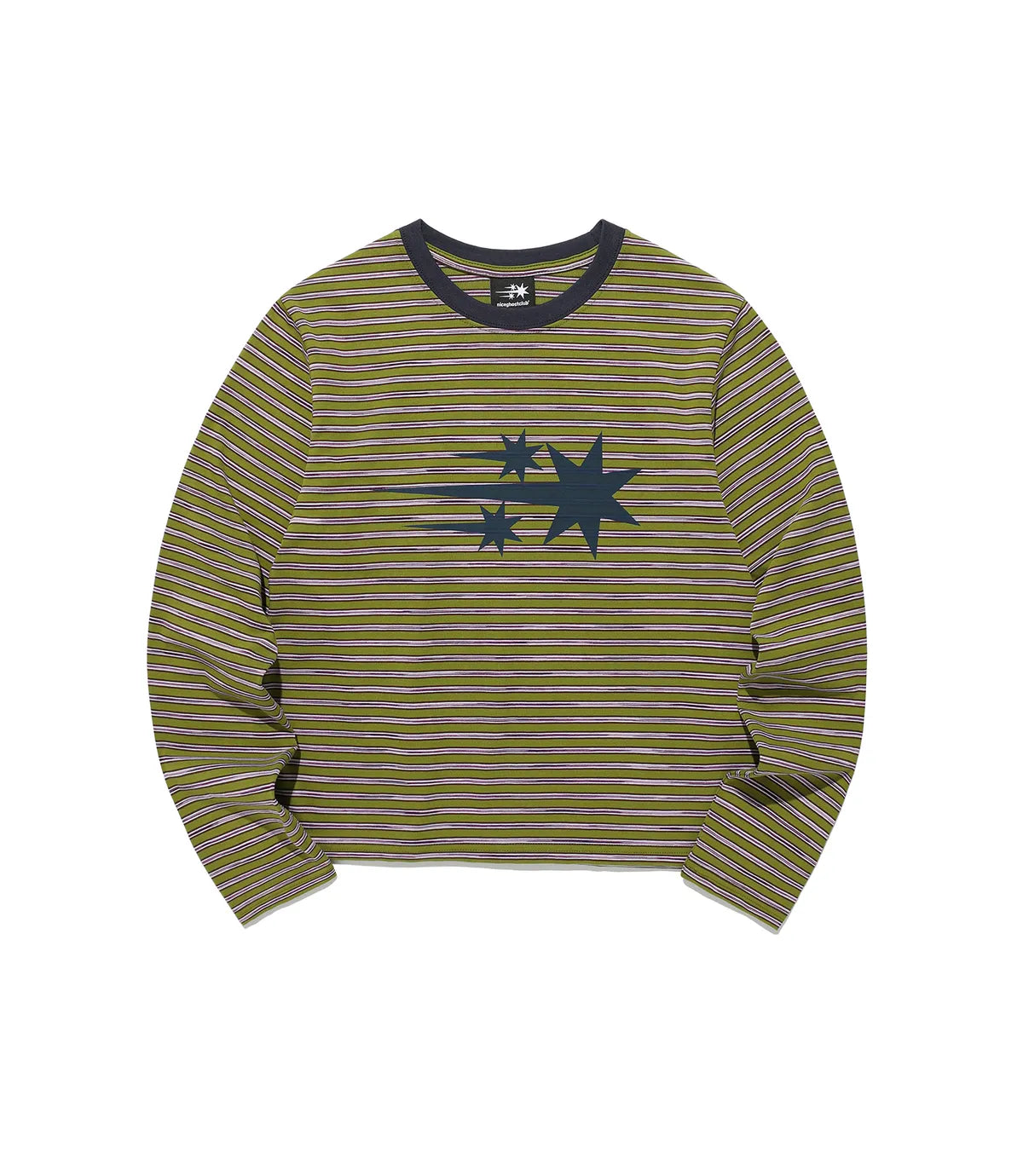 【niceghostclub】 STRIPE 3STAR TEE [ charcoal / green ]