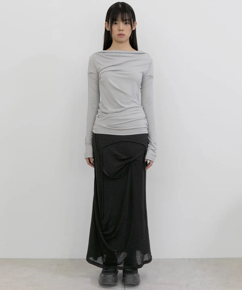 【Flare up】Drape Long Sleeve [Black / Grey]