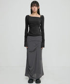 【Flare up】Layered Bustier Long Sleeve [Black / Grey / Charcoal / White]