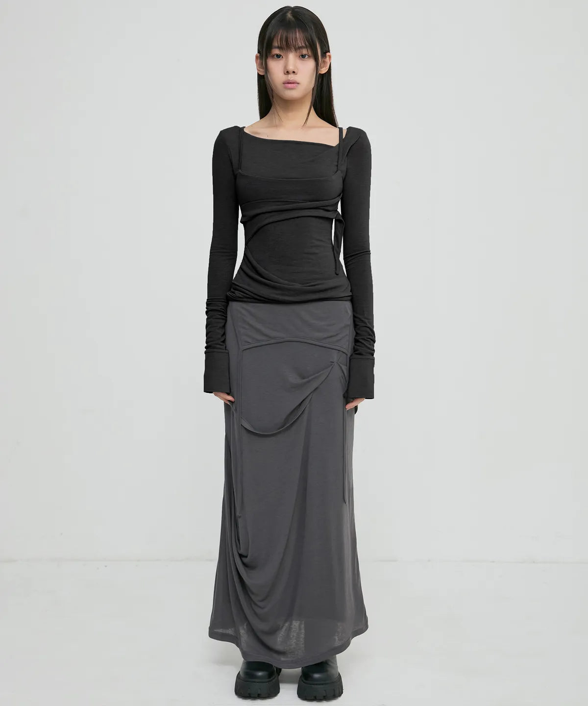 【Flare up】Layered Bustier Long Sleeve [Black / Grey / Charcoal / White]