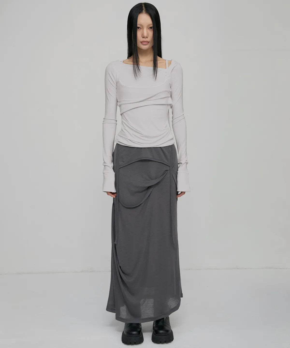 【Flare up】Layered Bustier Long Sleeve [Black / Grey / Charcoal / White]