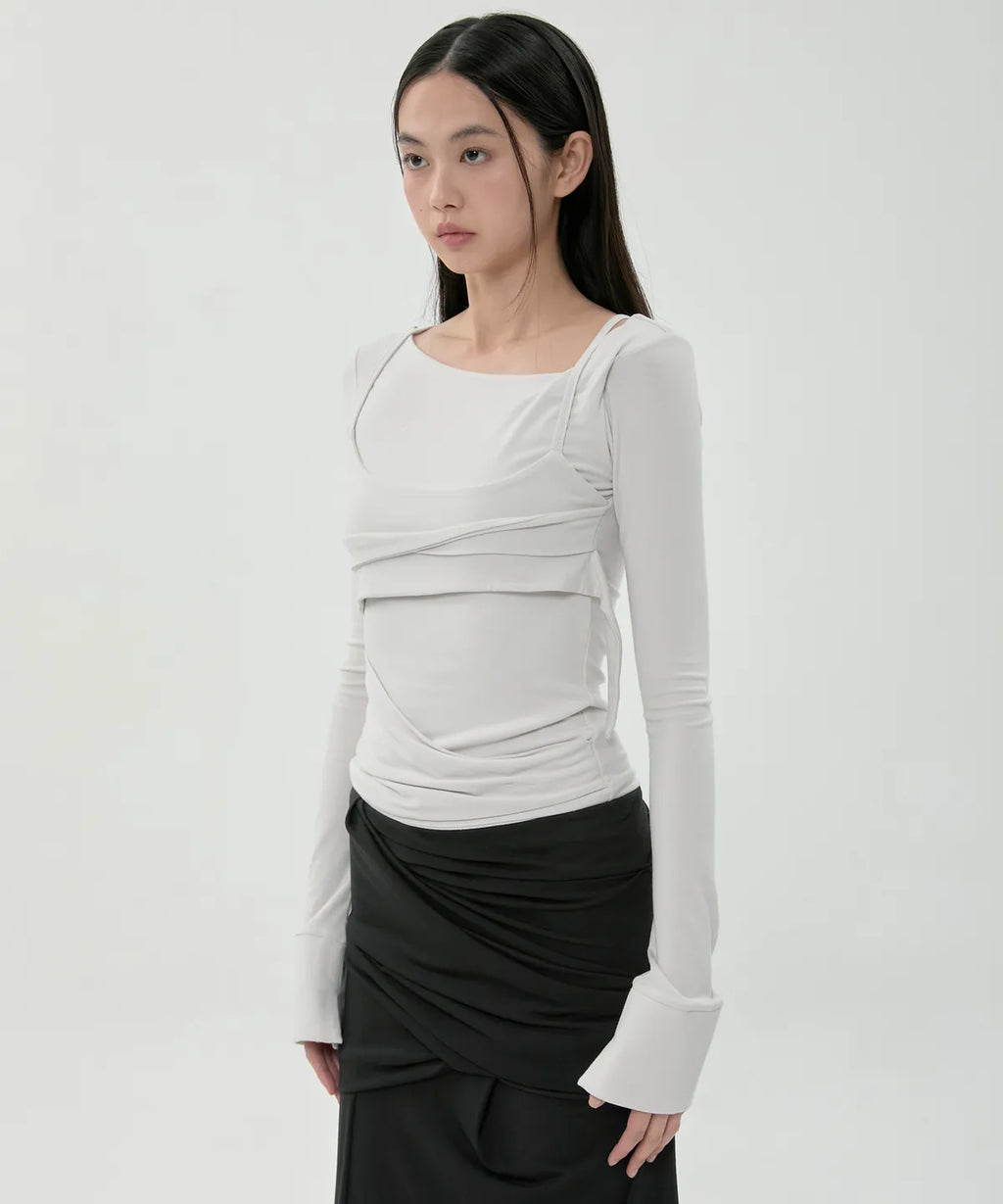【Flare up】Layered Bustier Long Sleeve - 5 colors