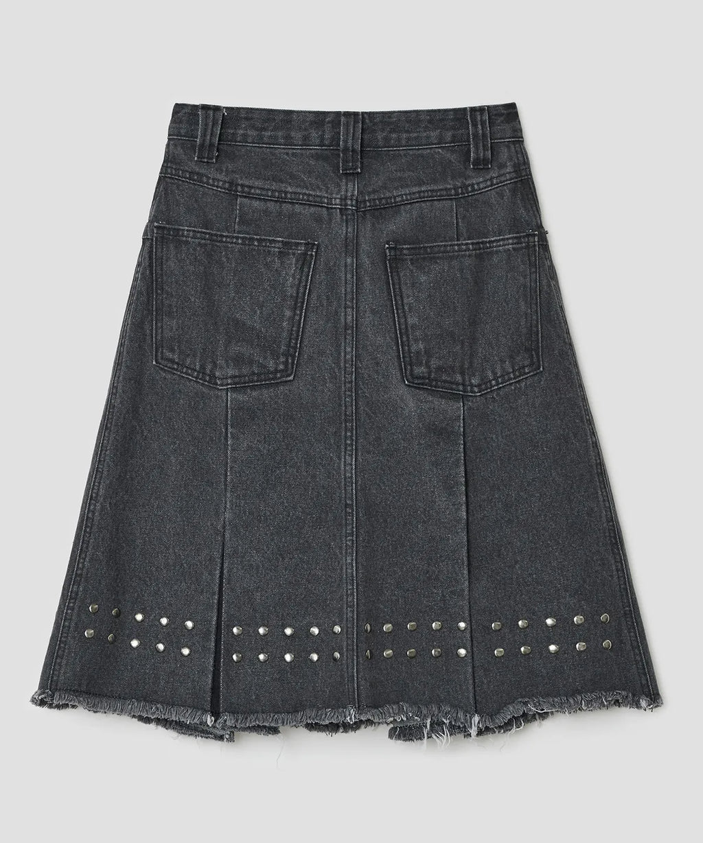 【typeservice】Stud Denim Panel Skirt [ Black ]