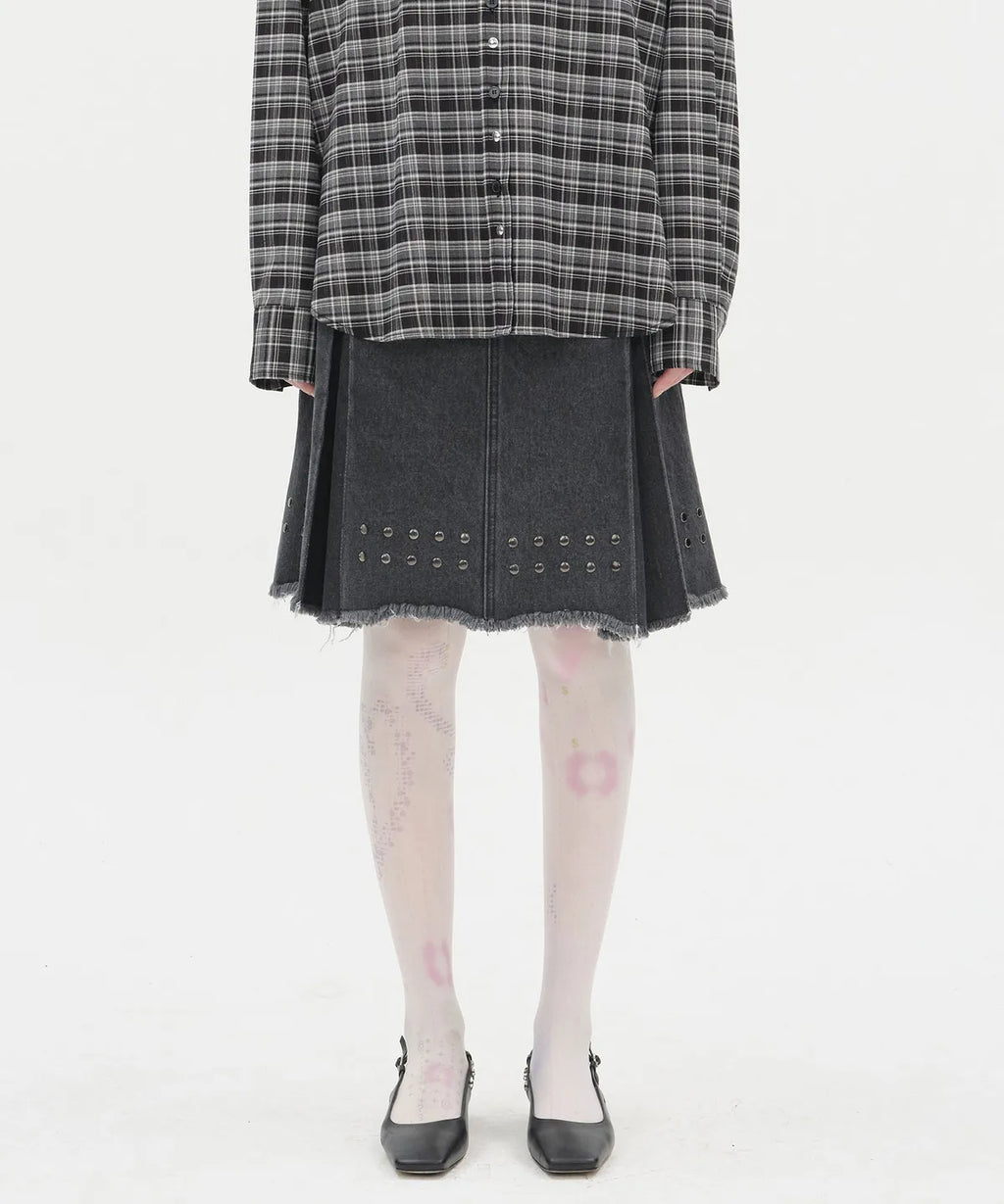 【typeservice】Stud Denim Panel Skirt [ Black ]