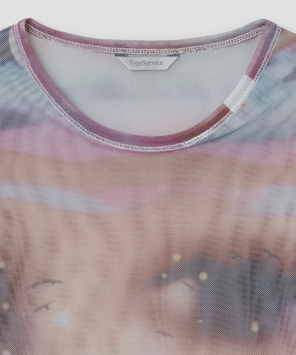 【typeservice】Sunset Eye Mesh Top [ Orange ]