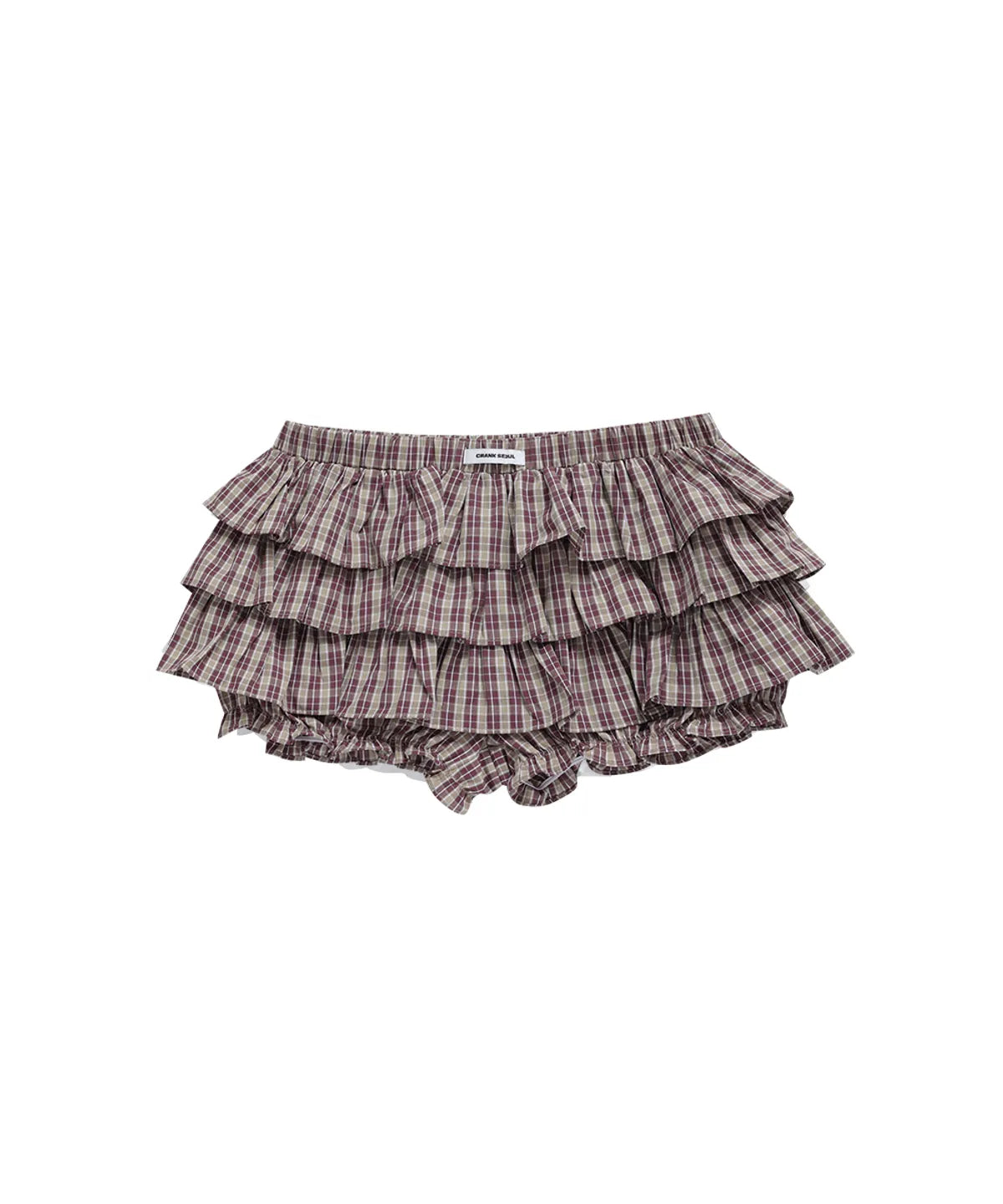 【CRANK】TIERED MICRO SKIRT PANTS [ WINE CHECK / WHITE ]