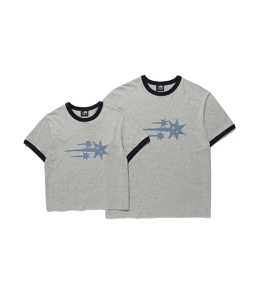 【niceghostclub】  check 3star basic ringer tee [ cream / yellow / charcoal / gray ]