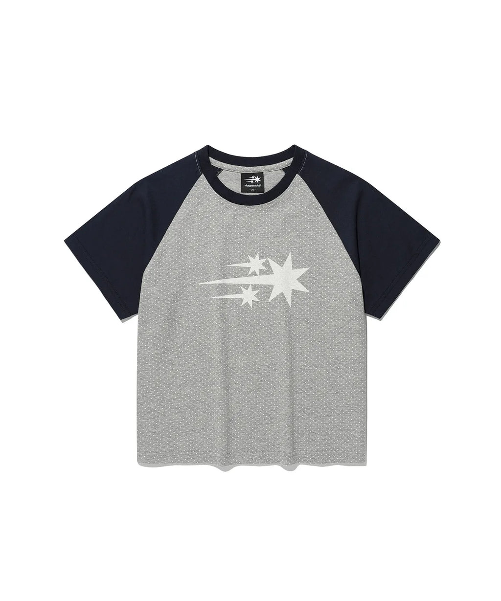 【niceghostclub】  3star dot raglan crop tee [ black / grey ]