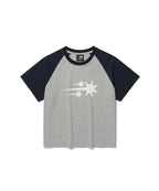 【niceghostclub】  3star dot raglan crop tee [ black / grey ]