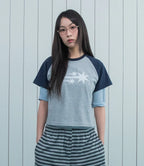 【niceghostclub】  3star dot raglan crop tee [ black / grey ]