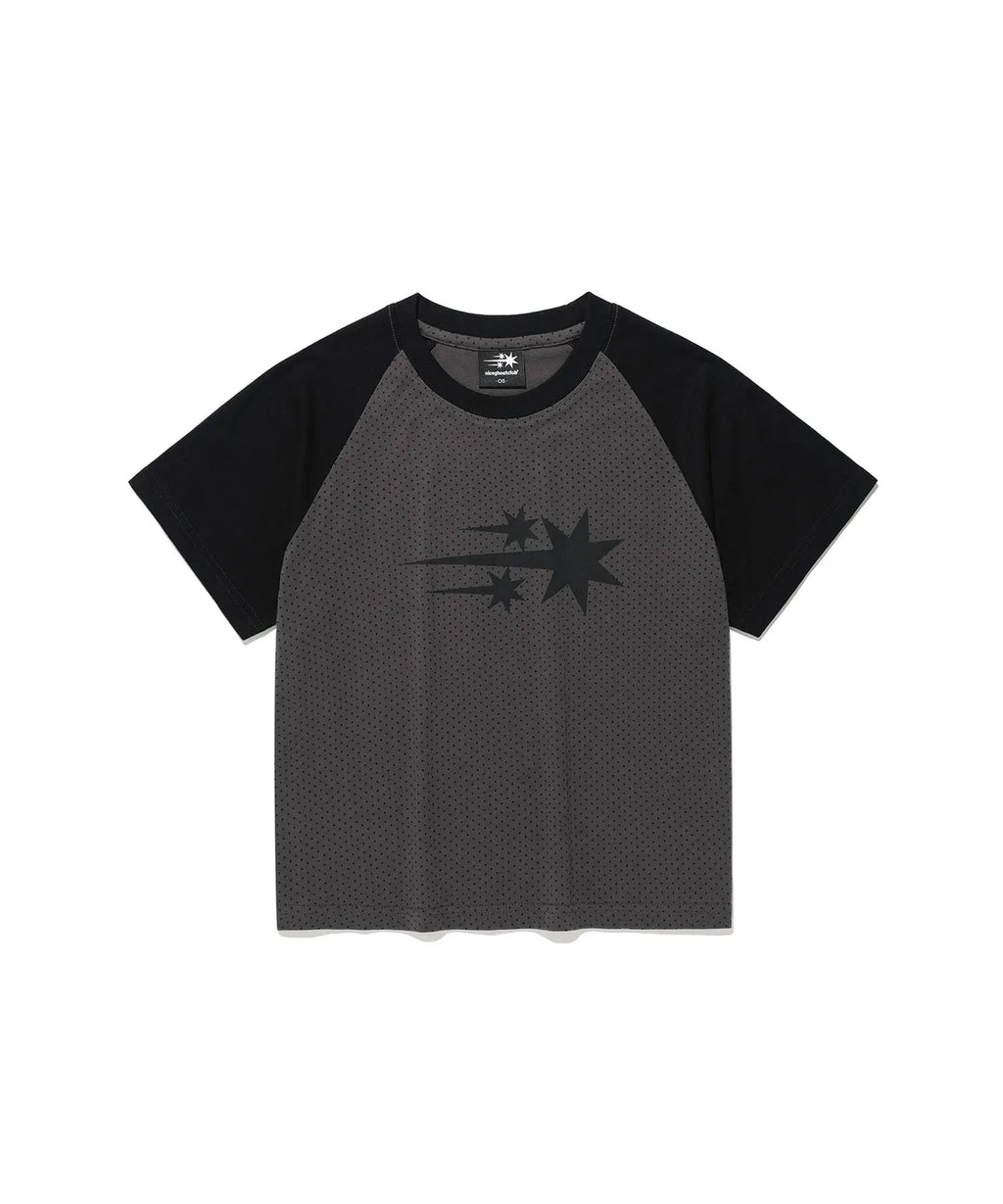 【niceghostclub】  3star dot raglan crop tee [ black / grey ]