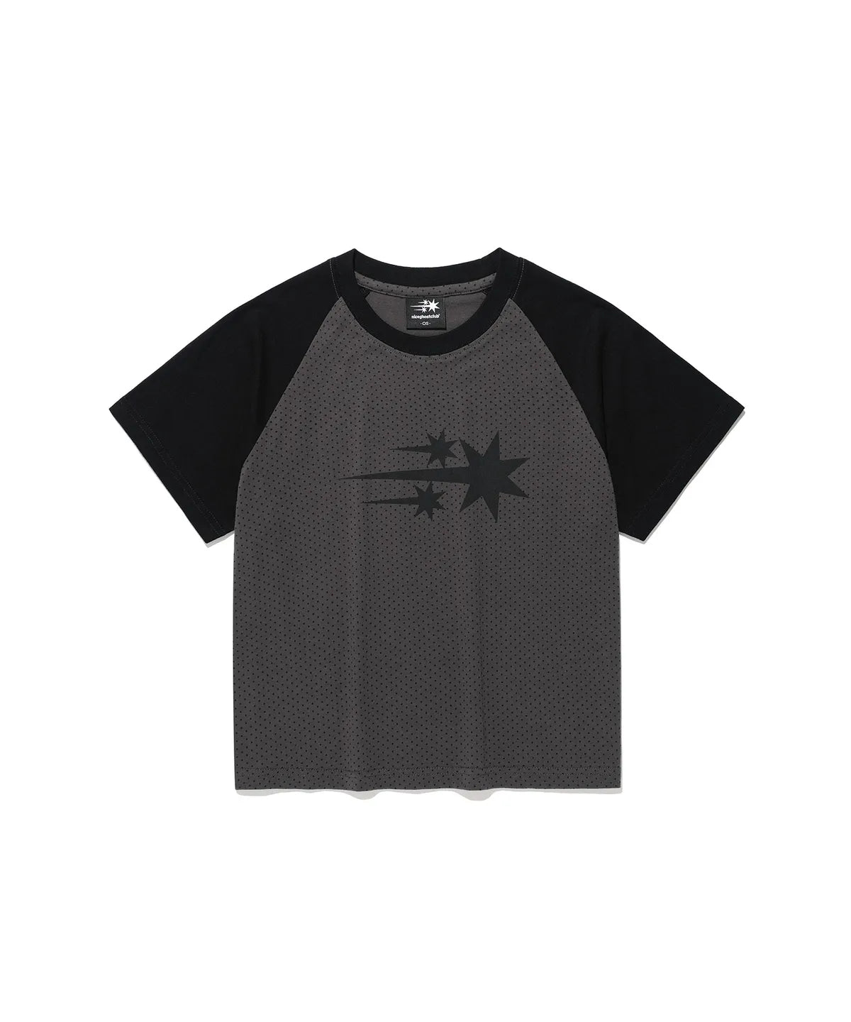 【niceghostclub】  3star dot raglan crop tee [ black / grey ]