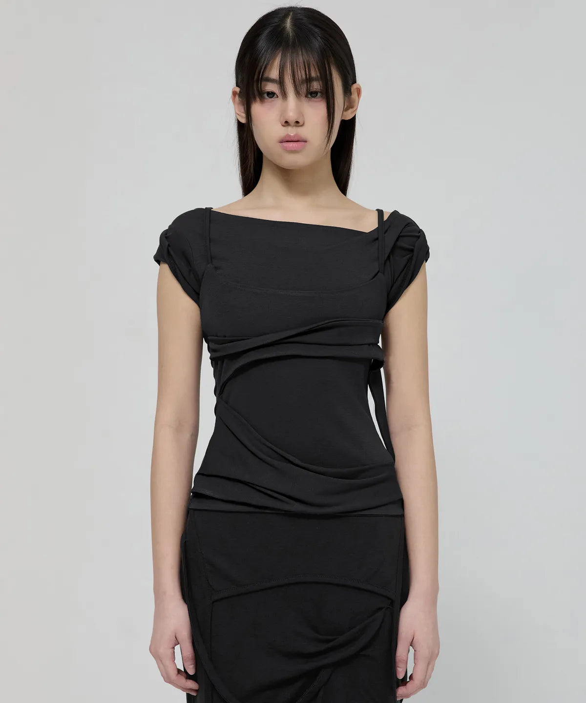 【Flare up】 Layered Bustier T-shirt [4 colors]
