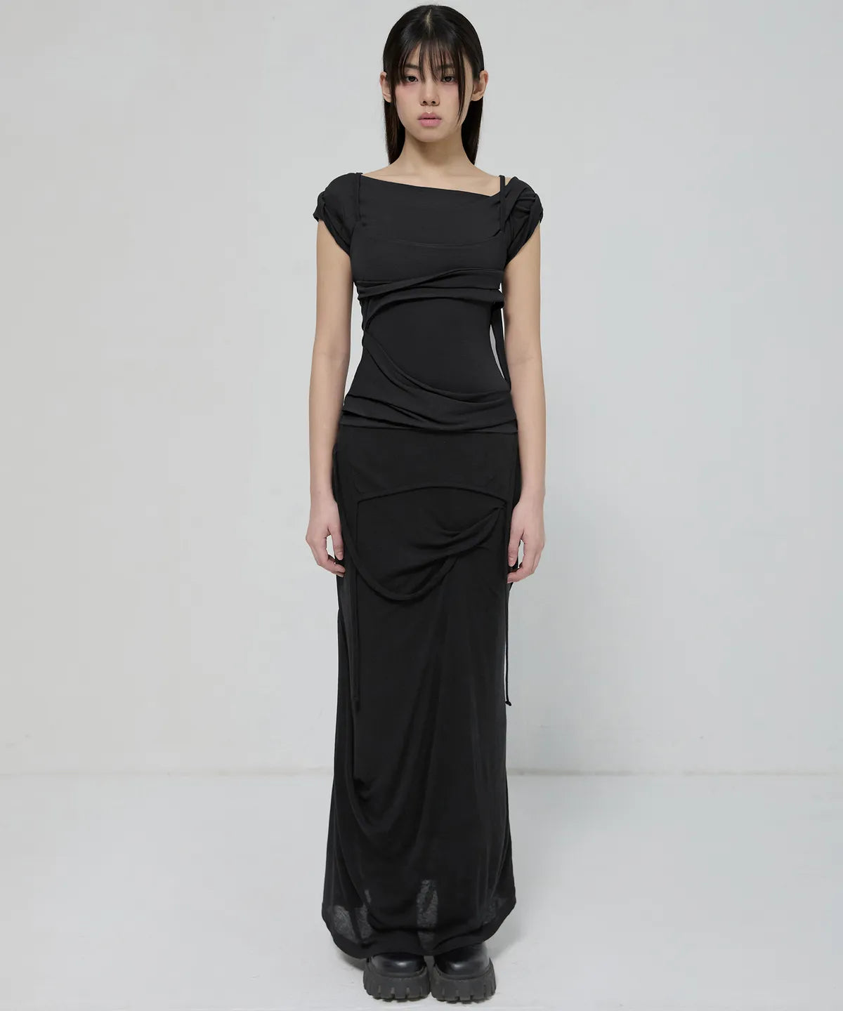 【Flare up】 Layered Bustier T-shirt [4 colors]