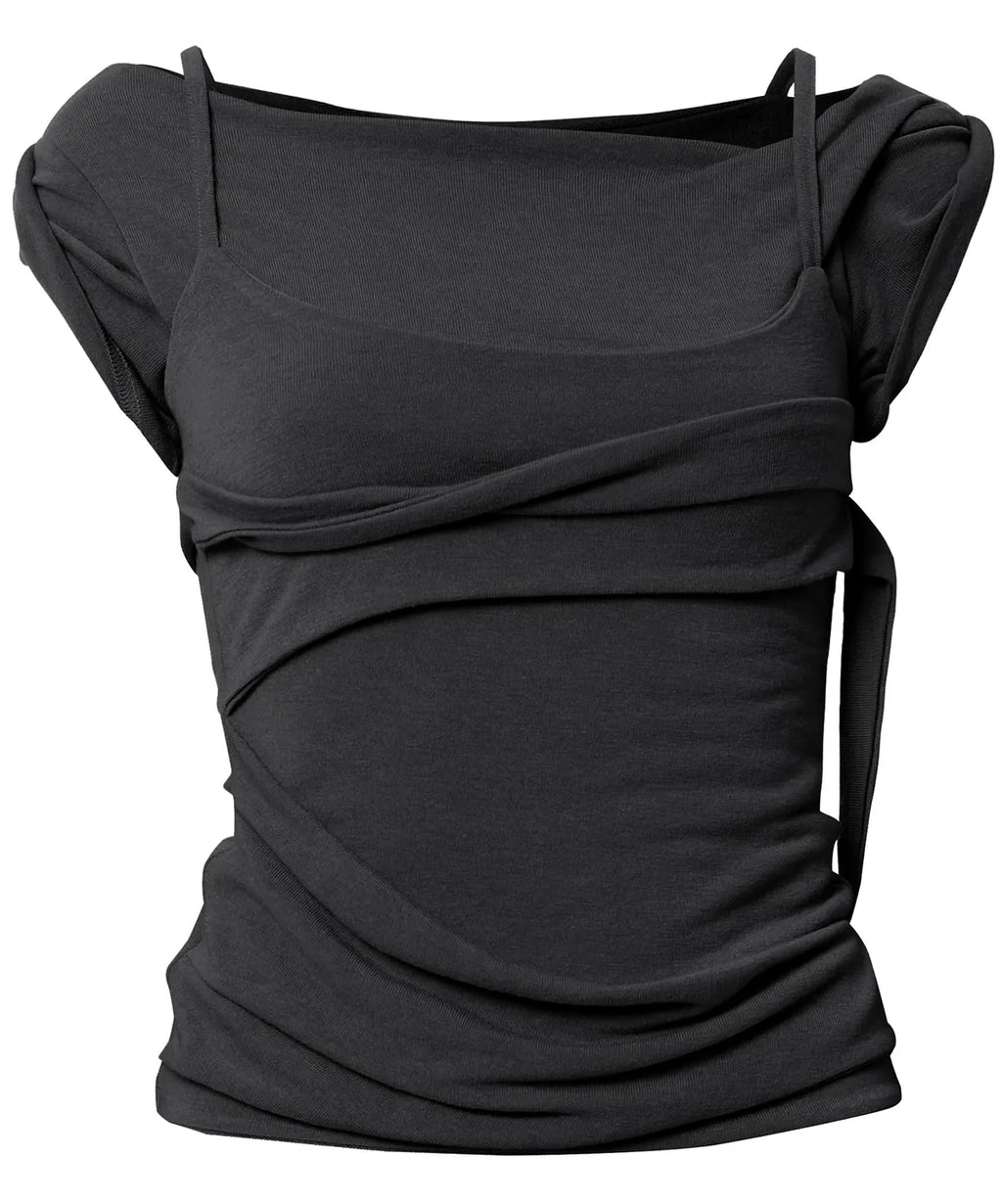 【Flare up】 Layered Bustier T-shirt [4 colors]